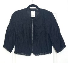 Robert Rodriguez 100 Silk Black Cropped Jacket Size 8 Medium Textured Zip