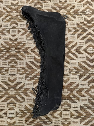 Chaps (jambières) WESTERN WOODS En Cuir De Porc Noir Avec Franges - Pour équitation, Adulte, Occasion USA