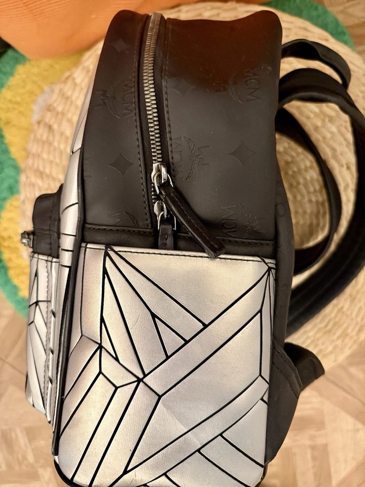 MCM Small Metallic Bionic Series Backpack, Silver, Authentic, MSRP $1,210 - Image 3 of 4