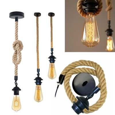Vintage Hanfseil Pendelleuchte 0,5-2m Retro Industrial Loft Hänge E27 Decke