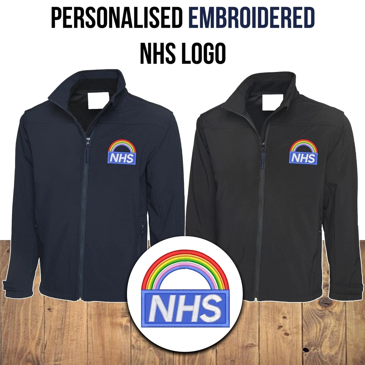 Personalised NHS Embroidered Logo Text Cool Softhshell Jacket Warm Wear