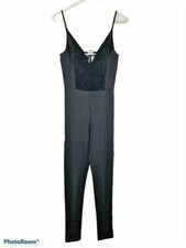 Divided By H m Womens Jumpsuit Black Plunge Neck Spaghetti Strap Pullover 6
