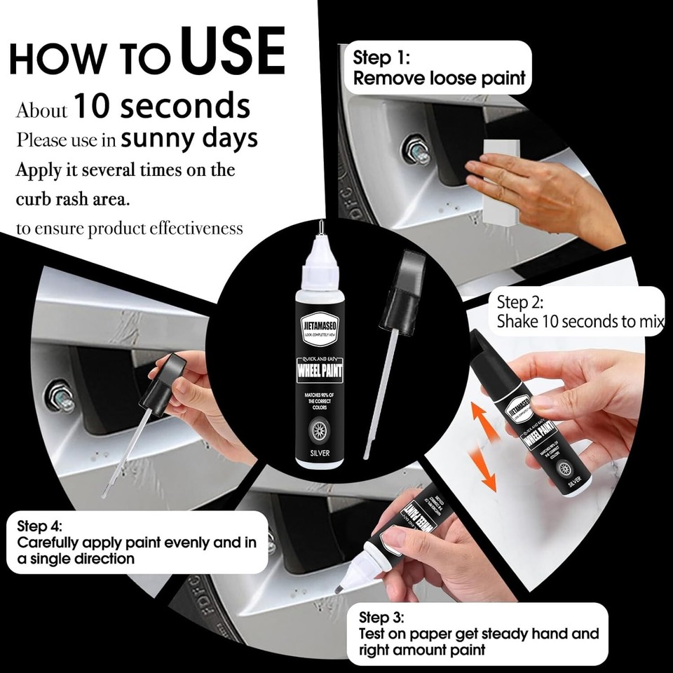 Gloss Black Rim Touch Up Paint Wheel Repair Kit Curb Rash Rim Paint Car