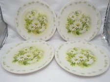 Set of 4 Vtg MCM Melamine Plates Yellow Green White Daisies 10" Dinner Allied