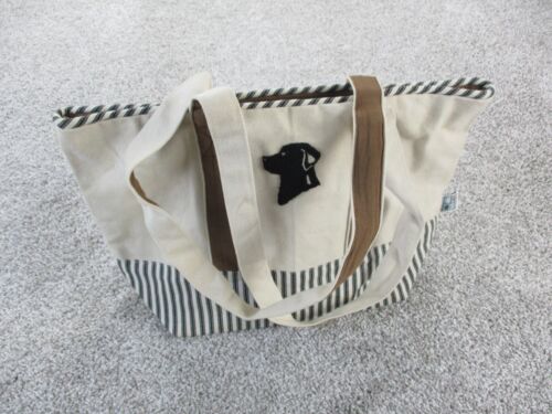 Black Lab Daybag Canvas Cotton Hooked Wool Project Tote Chandler 4 Corners EUC - Afbeelding 1 van 14