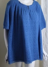 LIZ & Me Catherine's Sz 3X Gorgeous Blue Lacy Lace Knit Blouse Shirt Top
