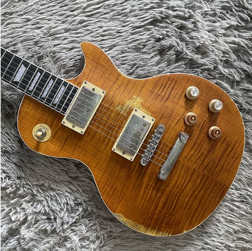 LP 1959 Kirk Hammett Greeny Relic Standard Electric Guitar Sunburst Flamed Maple