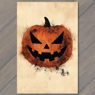 Art Print Halloween Pumpkin Cute Orange Jack-O-Lantern Adorable Spooky Fall Fun