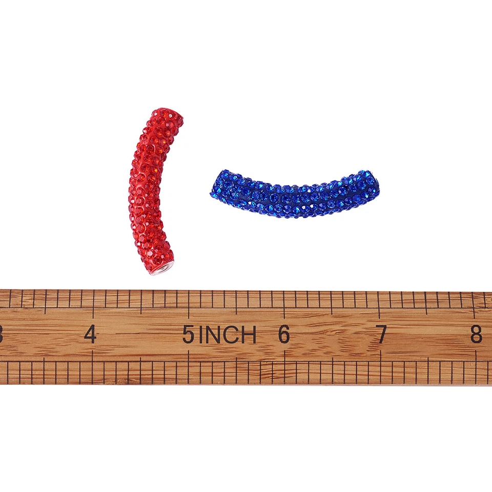 10pcs Brass Middle East Rhinestone Curved Tube Beads Large Hole Spacer 45x9mm - Image 3 of 4