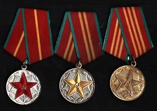 USSR 1958 SET OF 3 MEDALS FOR IMPECCABLE SERVICE 1st, 2nd  3rd CLASS PRE-OWNED