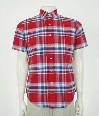 New Polo Ralph Lauren Button Down Shirt Mens Medium Red Plaid Slim Fit Oxford