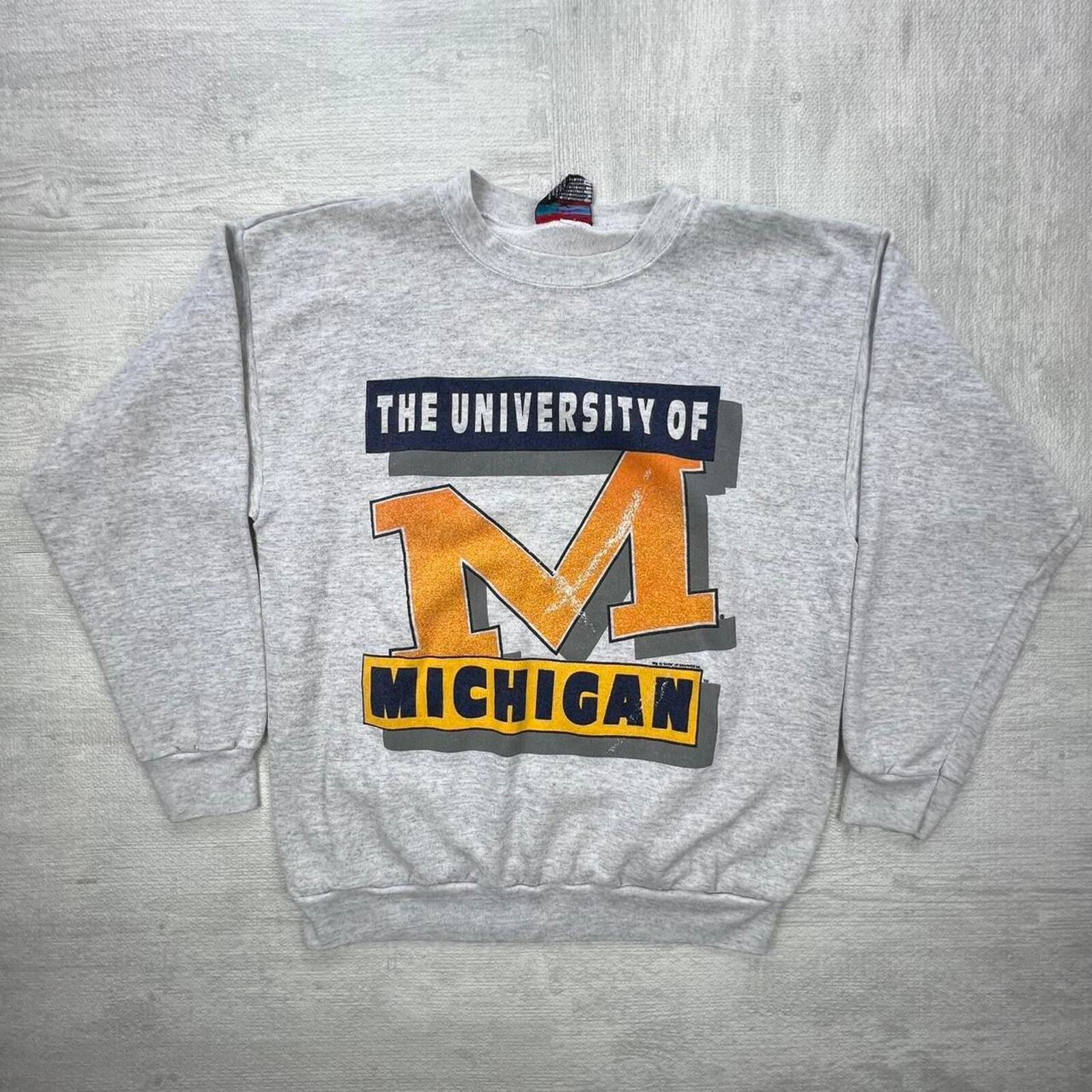 Vintage 80s Michigan Wolverines Sweatshirt Size: XXL Grey Yellow NCAA College