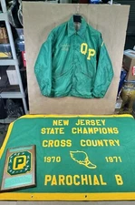 1970s Cross Country High School Coach Jacket, Banner, & Plaque 