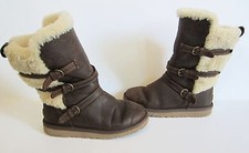 Ugg Australia Glasgow Girls Brown Leather Shearling Buckle Boots 3