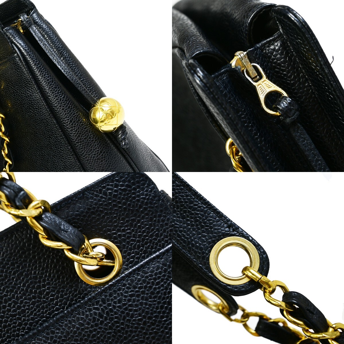 CHANEL Triple CC Logo Chain Shoulder Tote Bag Caviar Leather CHANEL Triple CC Logo Chain Shoulder Tote Bag Caviar Leather