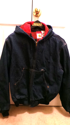 Carhartt Hooded Denim Blanket Lined Red Plaid ,size Large,Excellent ,Vintage