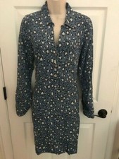 Anthropologie Kachel Leopard Print Blue Long Sleeve Dress, Size 6 