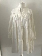 Copperose Paris Ivory Tiered Smock Dress Long Sleeved Stretch Cotton Lagenlook