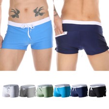 Men Swimming Trunks Boxers Beach Shorts Swimwear Drawstring Sports Wear