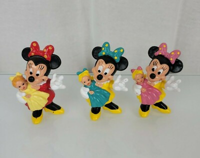 Vintage MINNIE MOUSE Holding Doll PVC Figure By Bullyland Made In Germany x 3