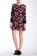 Everleigh Black Multi Floral Long Sleeve Lace Trim Dress - Size Large NWT