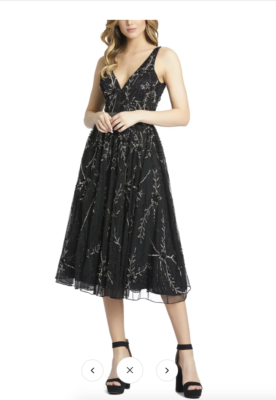 MAC DUGGAL BEADED TULLE BLACK FIT & FLARE MIDI GOWN 12 | eBay