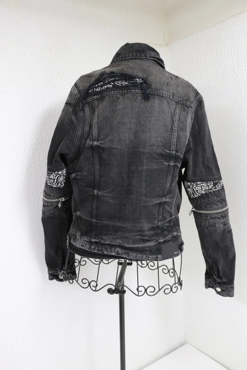 AMIRI Bandana MX2 Denim Trucker Jacket Distressed Black RN150712 