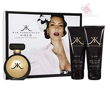 Kim Kardashian Gold perfume 3 pc gift set -3.4 oz EDP Spray + Lotion + Wash