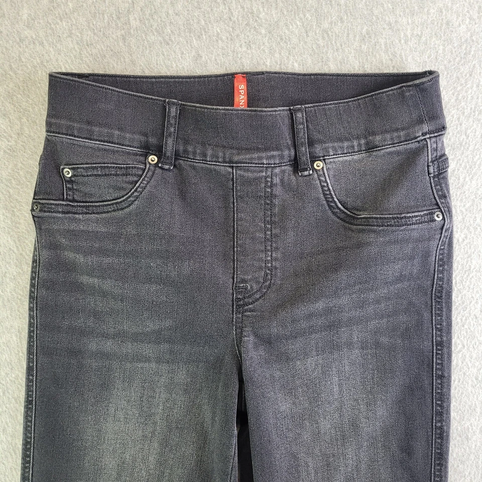 Spanx Jeans Womens SP Black Straight Leg Mid Rise Pull On Slimming Whiskered - Image 2 of 4