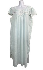 Vtg Barbizon Nightgown Long XL Green Floral Embroidery Lace Cottagecore Granny