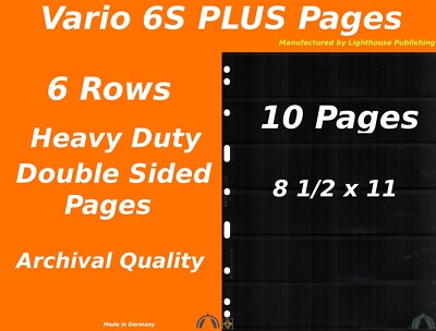 10 VARIO 6S PLUS Pocket Double Sided Pages for Stamp and Other Collecting, Black
