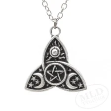 Triple Moon Triquetra Pentacle Pendant Necklace Pagan Wiccan Goddess Jewelry