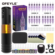 Tattoo Pen Machine Kit Wireless Supply Adjustable Stroke 20pcs Cartridge Needles