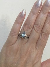 Vey Rare 1.0CT Aquamarine Blue Natural Diamond Ring Vintage 925 Sterling Silver