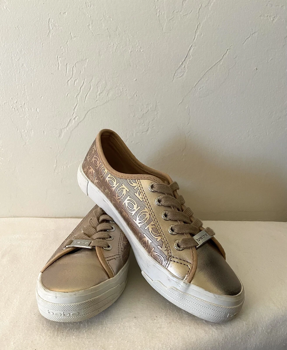 Bebe Sport Dane Women s Sneakers Shoes Rose Gold Lace Up Logo Cushioned Size 6.5