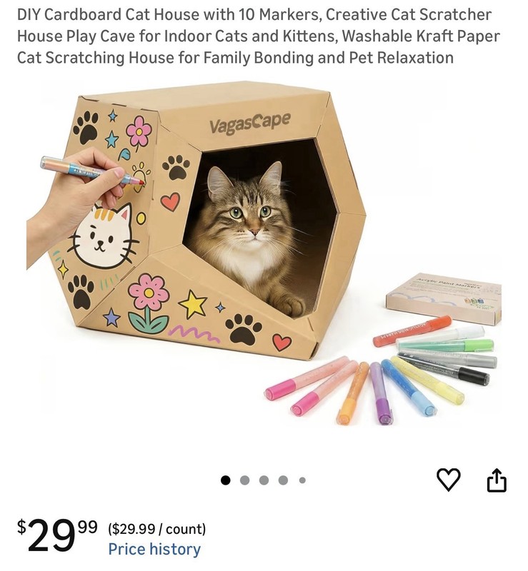 VagasCape DIY Cardboard Cat House Scratcher Play Cave Kit with 10 Markers