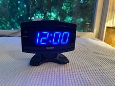 Sharp Digital Alarm Clock Black Case Blue Night Light Snooze Modern Bedroom Good