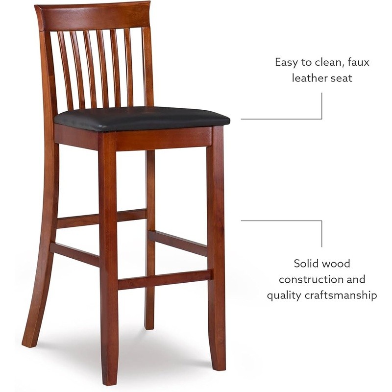 Dark Brown Faux Leather Bar Stool W/ Padded Seat Mission Back Solid Construction