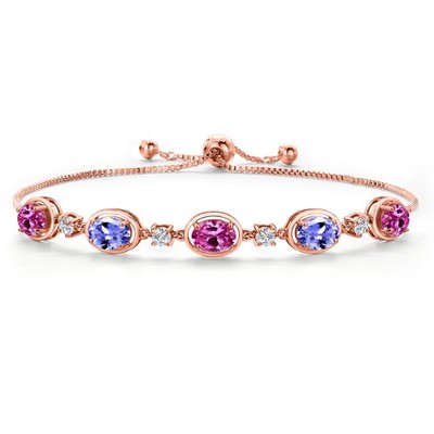 18K Rose Gold Plated Silver Pink Created Sapphire and Tanzanite and Lab Grown