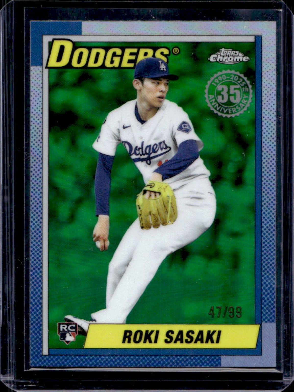 2025 Topps Chrome Update Roki Sasaki 1990 RC Green Refractor #47/99 Dodgers