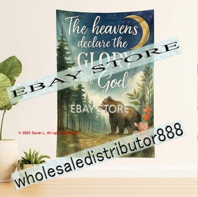 Tapestry The Heavens Declare Glory Of God Bear Forest Hanging 39X59 in