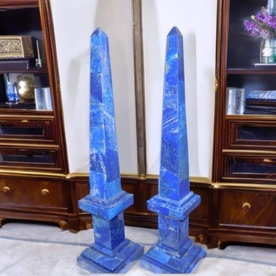 20'' two pcs  Marble Obelisk blue lapis Inlay home decor art & collectibles