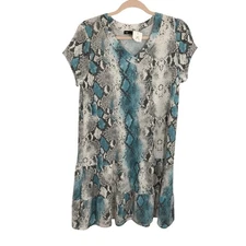 NWT Joveso Medium Snakeskin Ruffle Art To Wear Shift Shirt Dress
