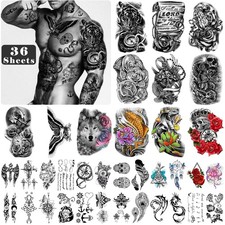 Temporary Tattoos Stickers Waterproof Body Art Hand Arm Mixed Fish 36 Sheets