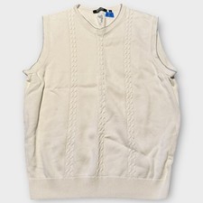 Cypress Links Golf Mens Large Pullover Sweater Vest Cream Grey Cable Knit Cotton