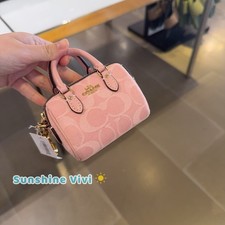 NWT Coach Mini Rowan Bag Charm In Signature Denim Gold/Light Pink CEU38