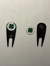 Rare 4-Leaf Clover 1" Coin Golf Marker & Ergonomic Pocket Golf Divot Tool