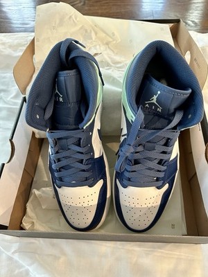 Nike Air Jordan 1 Mid Mens Sz 9 Mystic Navy Blue Mint Foam White