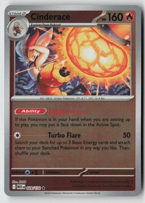 Cinderace 028/132 Rare Mega Evolution Pokemon Reverse Holo Near Mint REND