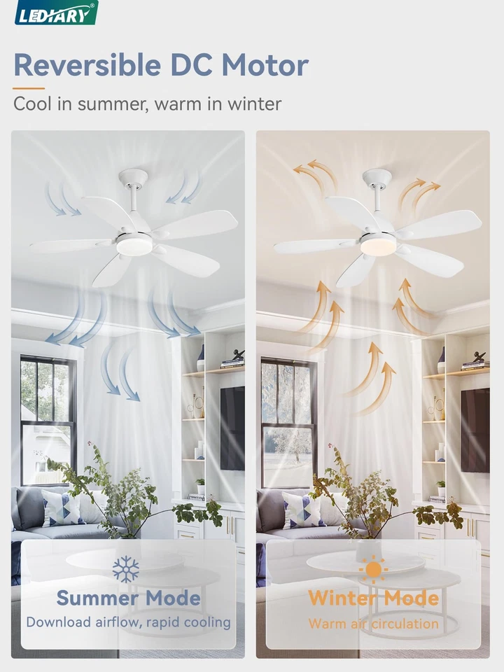 Ceiling Fans with Lights,42 inch Ceiling Fans with Lights and Remote,3CCT,6 S... - Image 4 of 4